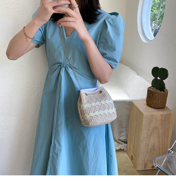 Straw bucket bag national style messenger bag