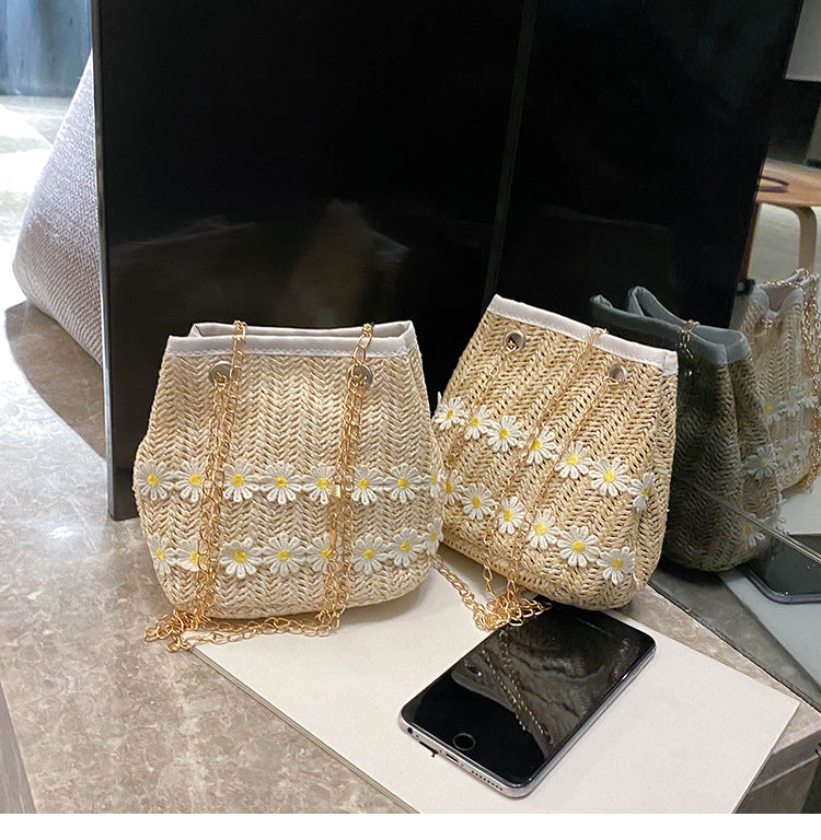 Straw bucket bag national style messenger bag