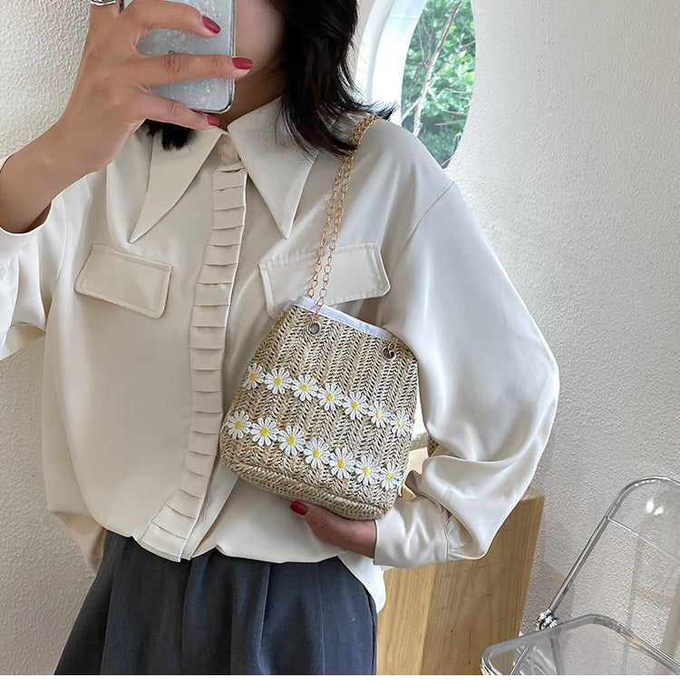 Straw bucket bag national style messenger bag