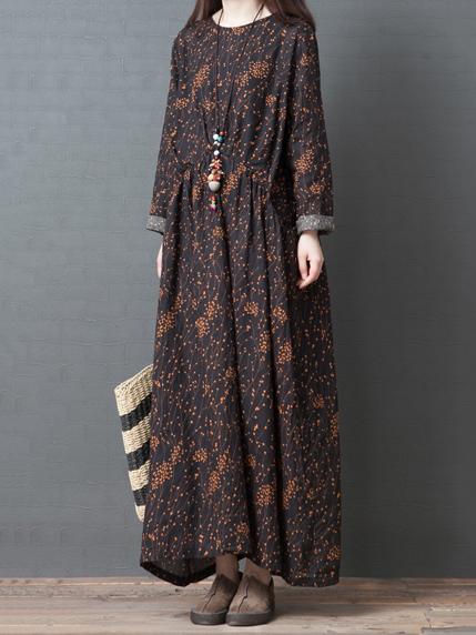 Loose Plus Size Printed Vintage Maxi Dresses