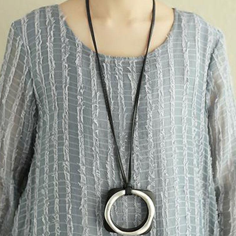 Round Neck Long Sleeve Irregular Lining Gray Women Dress