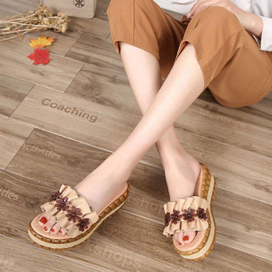 Slope Heel Thick Bottom Yellow Slippers Women Beach Shoes