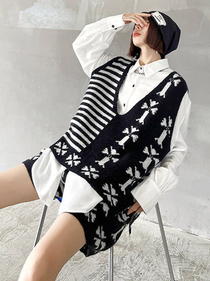 Fashion Printed Knitting  Vest & Shorts Separately 2 Pieces Set