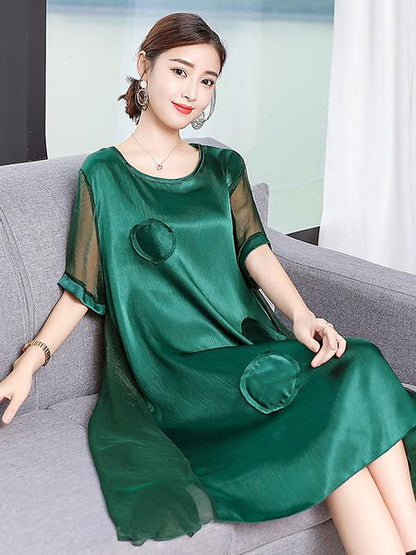 Plus Size Solid Color A-line Round-neck Mini Dress