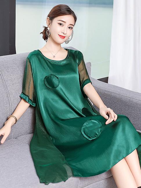 Plus Size Solid Color A-line Round-neck Mini Dress