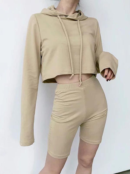 Hooded Long Sleeve Sweatershirts And Shorts Suits