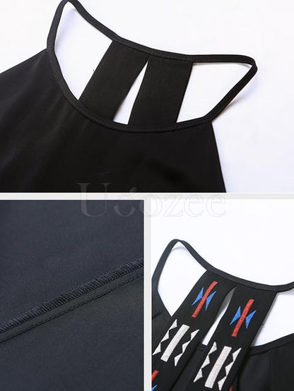 National Embroidered Hollow Spaghetti-neck Mini Dress