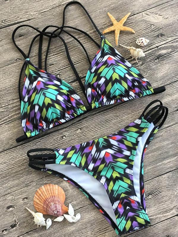 Printed Scrunch Lace Up Bikini Set
