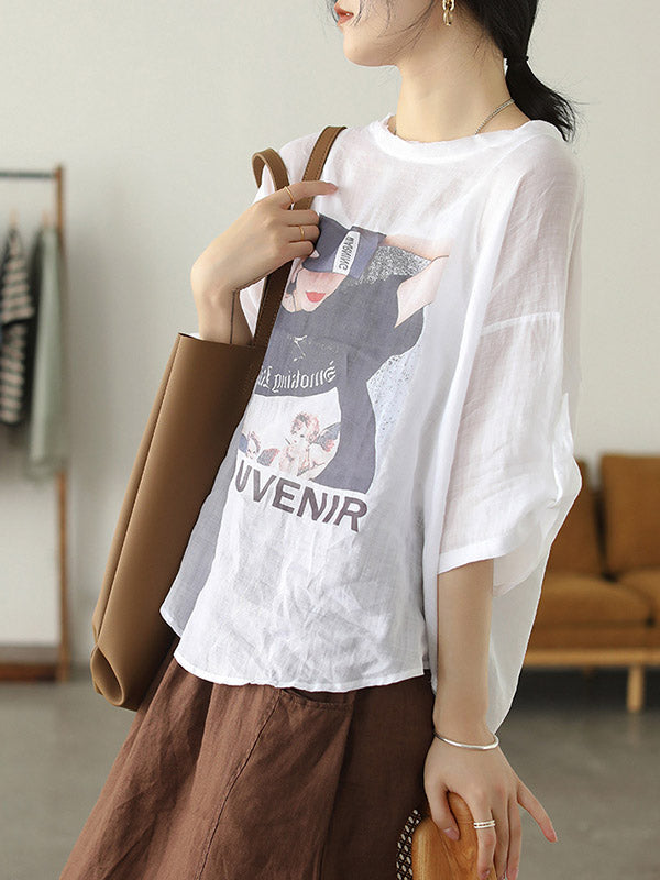 Casual Cartoon Printed Thin Half Sleeve T-Shirts Tops