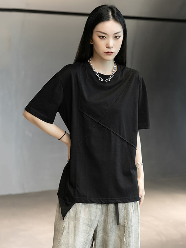 Stylish Round-Neck Irregularity Short Sleeve T-Shirt Tops