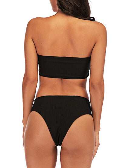 Strapless Ribbed High Waisted Bikini Swimsuit