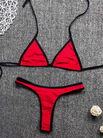 Sexy Triangles  Hemming Bandage Split Type Bikini Swimsuit