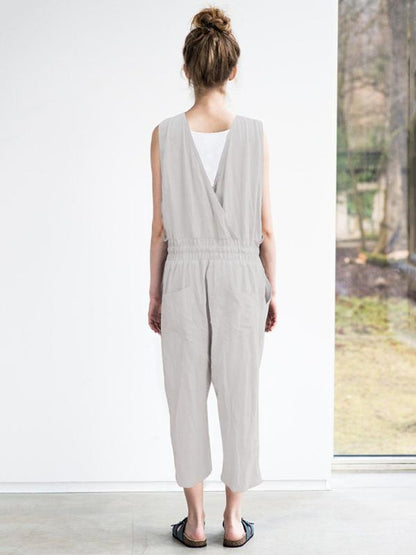 Simple Gray Sleeveless Round-neck Jumpsuits