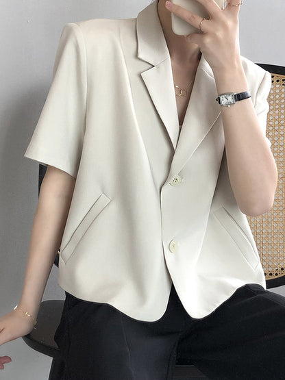 Urban Solid Color Notched Collar Short Sleeves Blazer