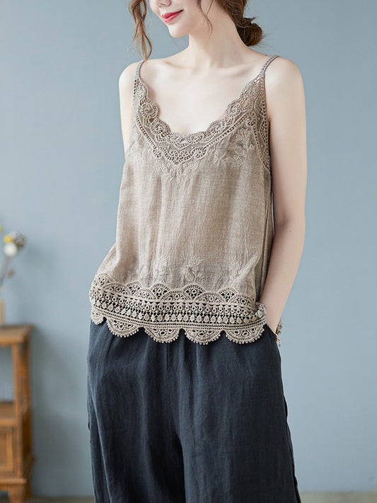 Original Solid Sleeveless Lace&Hollow V-Neck Vest