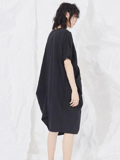 Simple Black Lace-up Split-joint Short Dress
