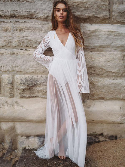 Flared Sleeves See-through Maxi Dress