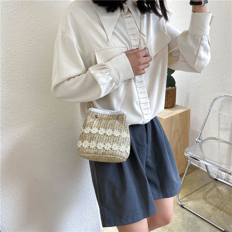 Straw bucket bag national style messenger bag