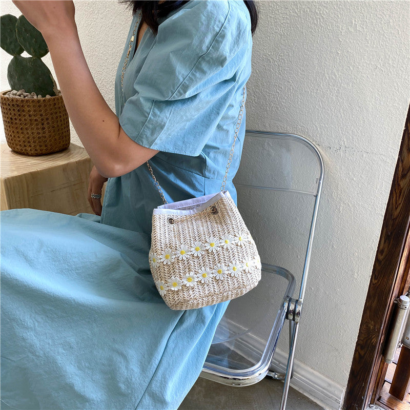 Straw bucket bag national style messenger bag