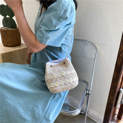 Straw bucket bag national style messenger bag