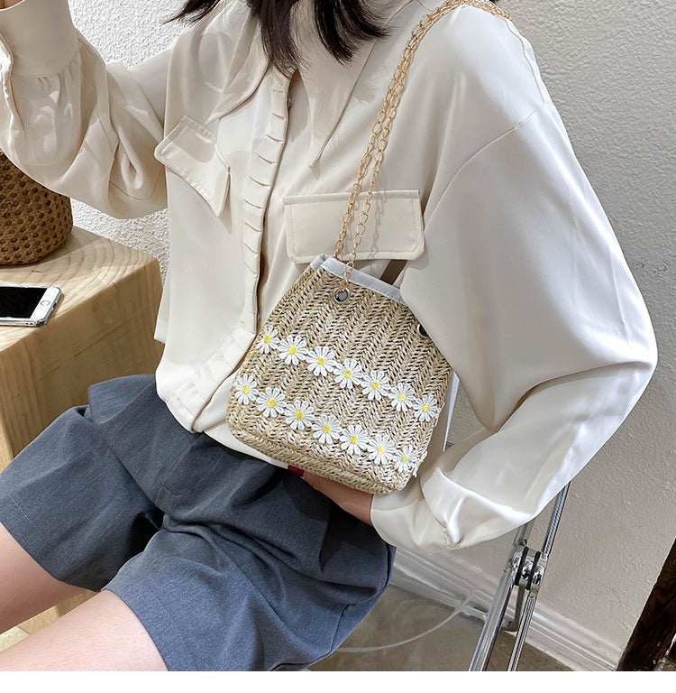 Straw bucket bag national style messenger bag