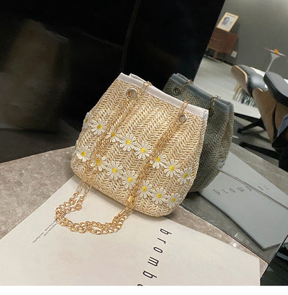 Straw bucket bag national style messenger bag