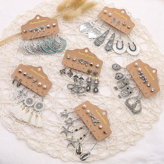 6-piece set snake owl ocean earrings