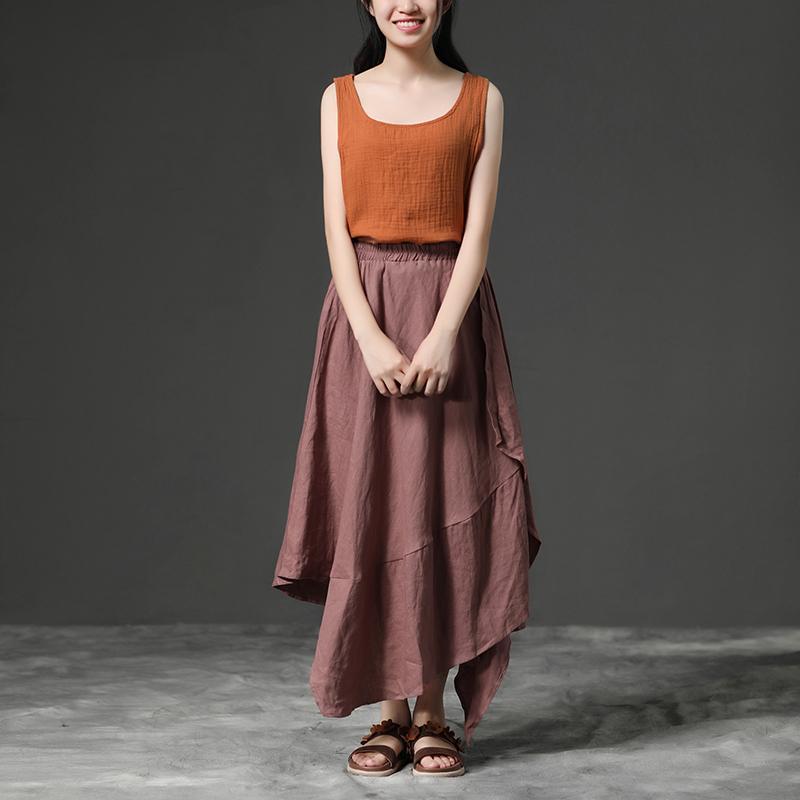 Casual Red Irregular Hem Linen Women Skirt