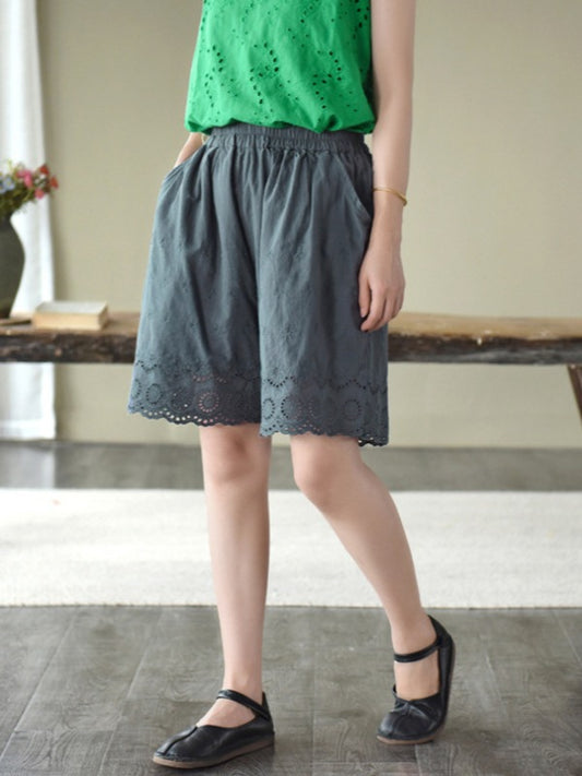 ARTISTIC RETRO HOLLOW EMBROIDERED SHORTS