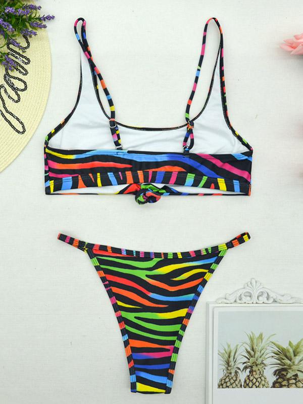 Camouflage Spaghetti-Neck Split Bikini Swimsuit