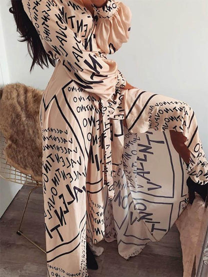 Long Sleeves Printed Maxi Dress
