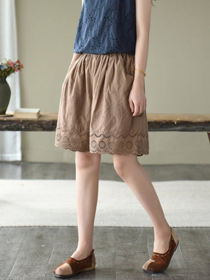 ARTISTIC RETRO HOLLOW EMBROIDERED SHORTS