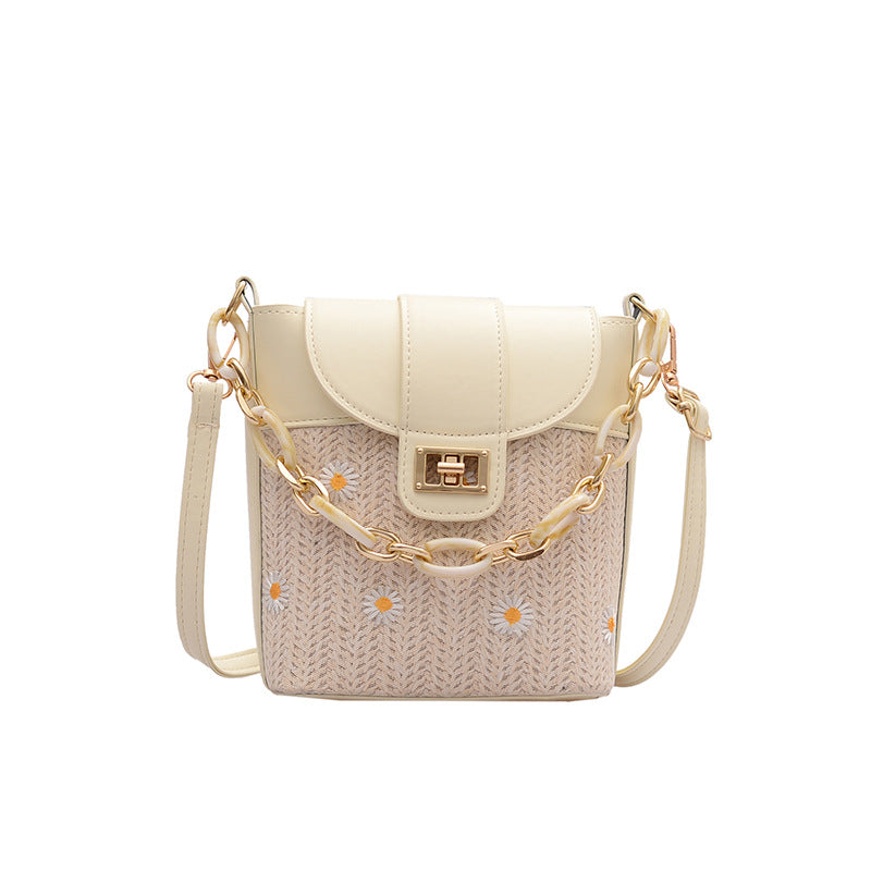 Versatile messenger bag simple one shoulder straw woven Bucket Bag