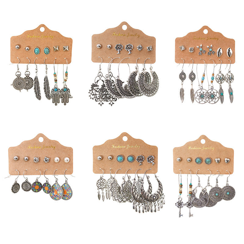6-piece set with diamond turquoise earrings