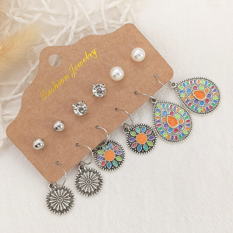 6-piece set with diamond turquoise earrings