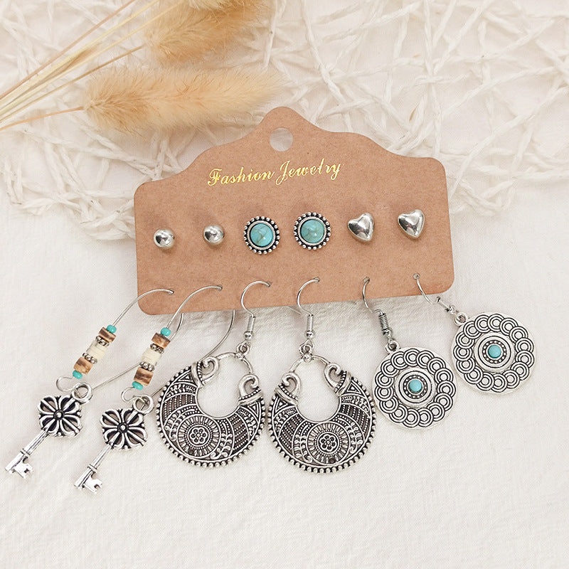 6-piece set with diamond turquoise earrings