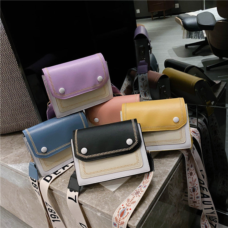 Wide shoulder strap messenger bag one shoulder small square bag