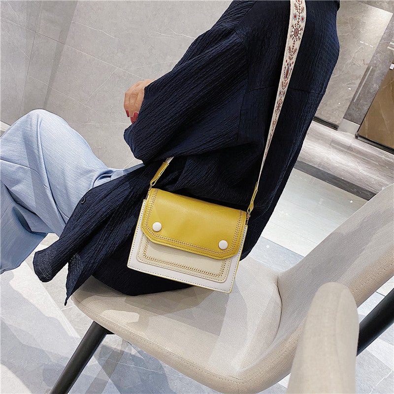 Wide shoulder strap messenger bag one shoulder small square bag