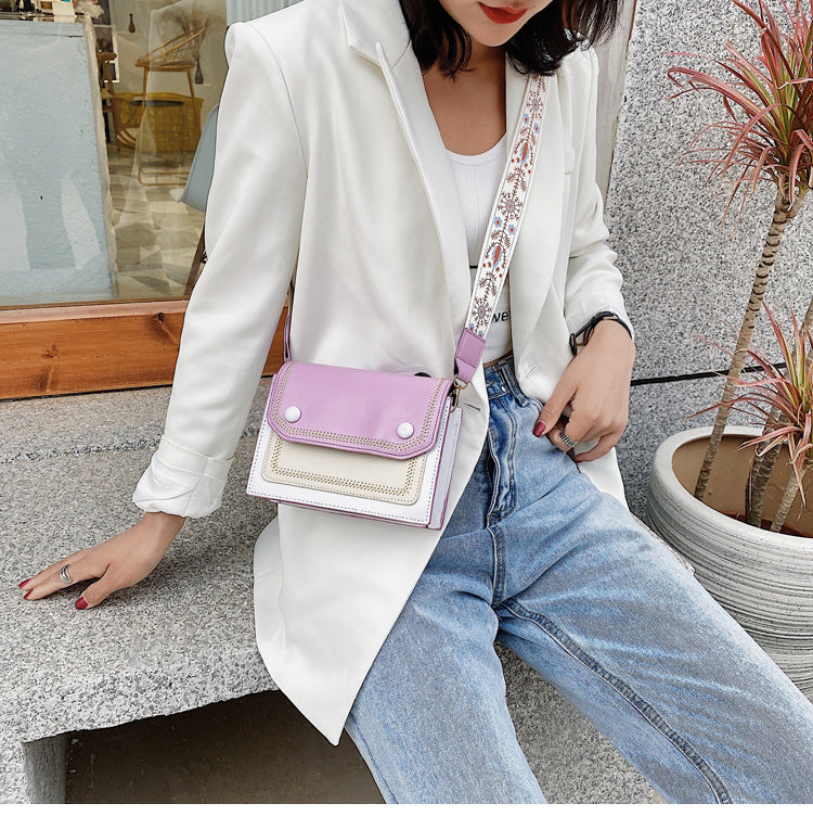 Wide shoulder strap messenger bag one shoulder small square bag