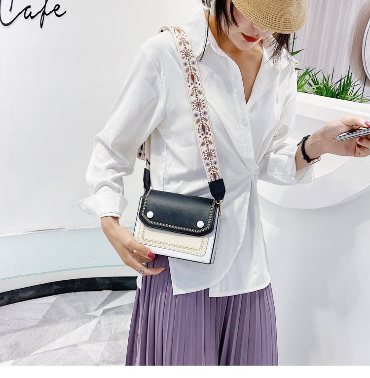 Wide shoulder strap messenger bag one shoulder small square bag