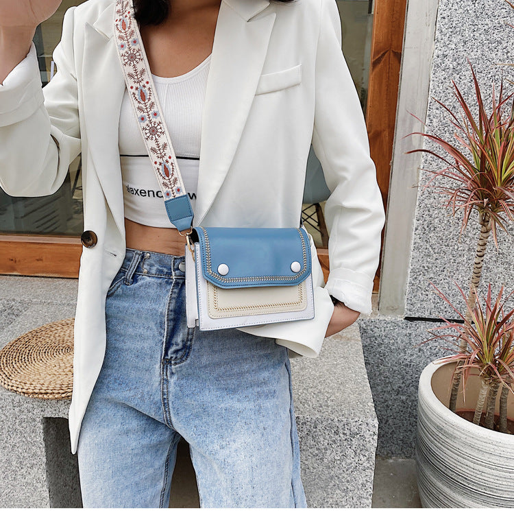 Wide shoulder strap messenger bag one shoulder small square bag