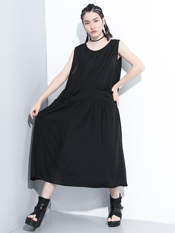 Original Solid Irregularity Sleeveless Dress