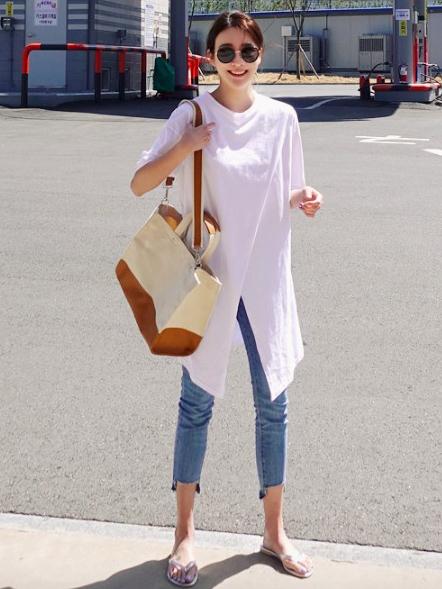 Solid Loose Simple Split-front T-shirt Top