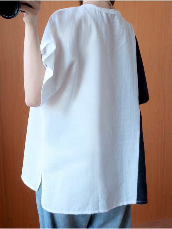 FASHION SPLIT-JOINT FLORAL T-SHIRTS TOPS