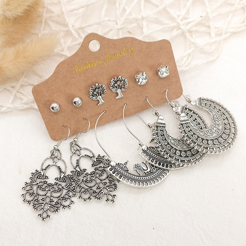 6-piece set with diamond turquoise earrings