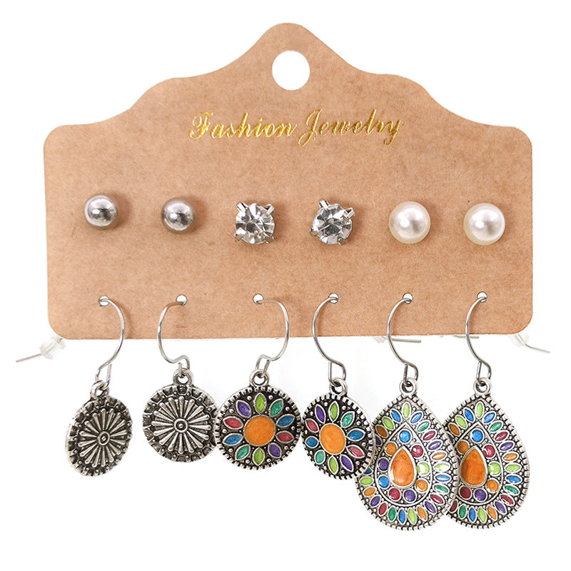 6-piece set with diamond turquoise earrings