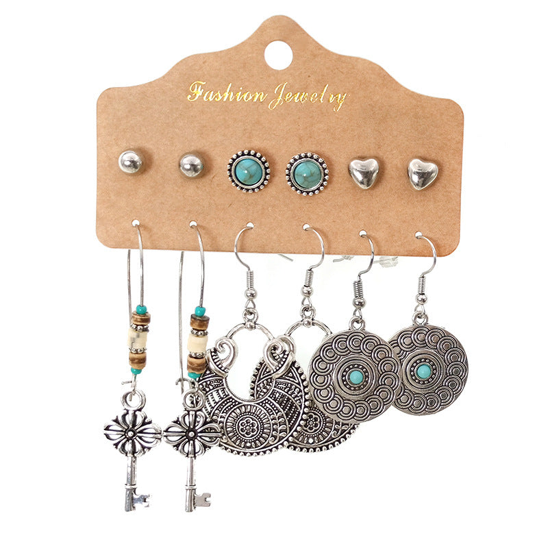 6-piece set with diamond turquoise earrings