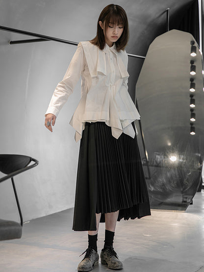 Stylish Solid Color Irregular Empire Waisted Pleated Skirts