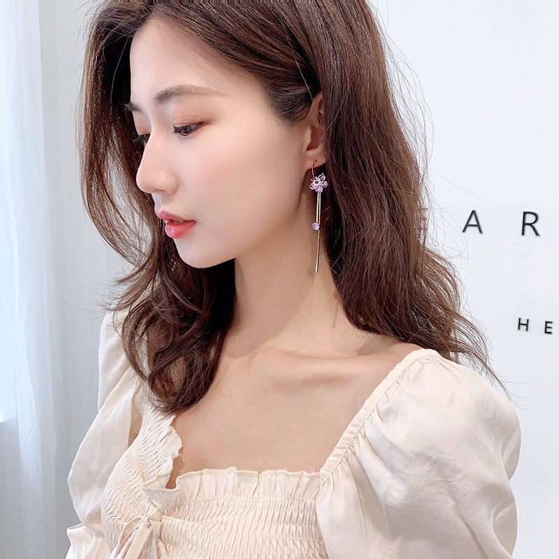 C-ring long purple Tassel Earrings