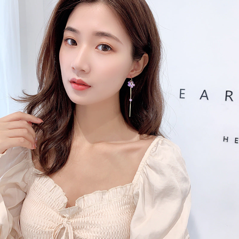 C-ring long purple Tassel Earrings